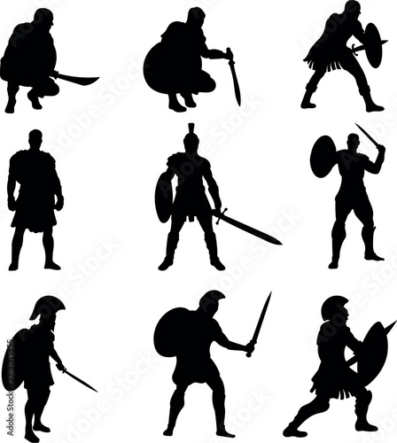 Gladiator silhouette vector illustration set