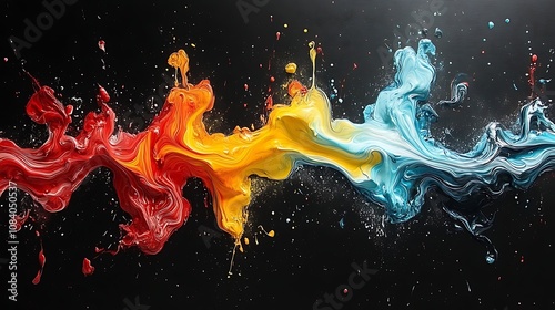 Splashing paint action abstract art colorful flow dark background creative concept photo