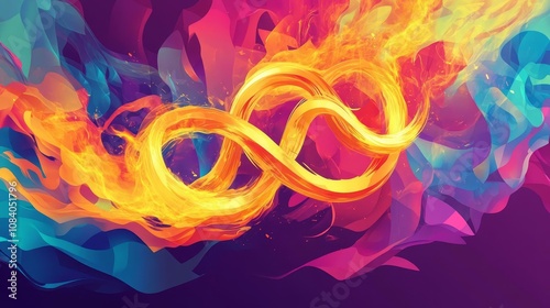 Vibrant Abstract Infinity Symbol with Colorful Flames and Dynamic Visuals