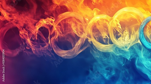 Dynamic Olympic Rings in Flames: A Vivid Artistic Representation of Sporting Spirit and Energy