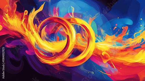 Vibrant Symbolism of Love in Abstract Wedding Rings Artwork