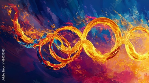 Vibrant Abstract Art Featuring Dynamic Flames and Colorful Swirls Expressing Fluid Motion and Energy