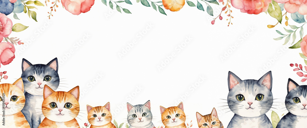 Fototapeta premium cute cats with floral frame