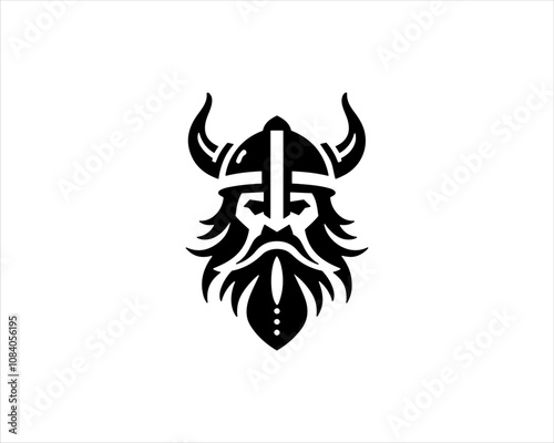 Viking Head Logo Design Icon Symbol Vector Template. Silhouette Nordic warrior symbol.