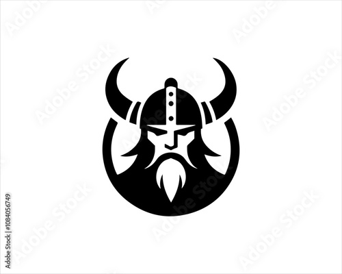 Viking Head Logo Design Icon Symbol Vector Template. Silhouette Nordic warrior symbol.