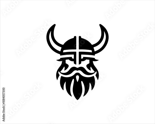 Viking Head Logo Design Icon Symbol Vector Template. Silhouette Nordic warrior symbol.