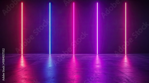 Wallpaper Mural Vibrant Neon Light Installation with Glowing Vertical Lines in Dark Space, Ideal for Backgrounds, Events, and Creative Projects Torontodigital.ca