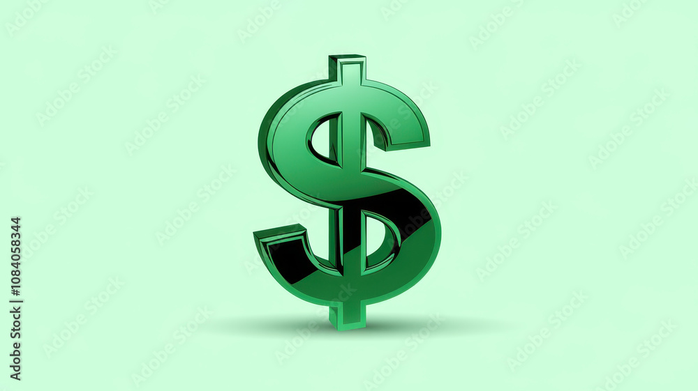 Obraz premium A bold green dollar sign symbolizing wealth and prosperity, set against a soft green background for a fresh and modern look.