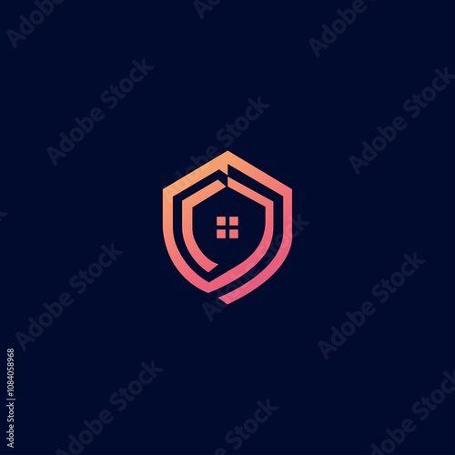 Logo design shield and building abstract icon vector illustration photo