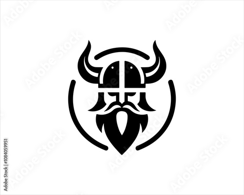 Viking Head Logo Design Icon Symbol Vector Template. Silhouette Nordic warrior symbol.