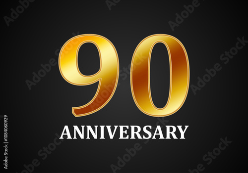 Aniversario de 90 años en texto dorado sobre fondo negro