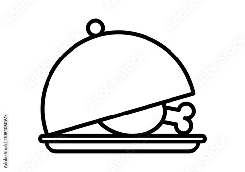 Icono negro de plato y bandeja abierta con muslo de carne