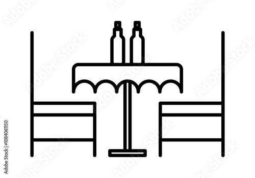 Icono negro de mesa con dos sillas de restaurante