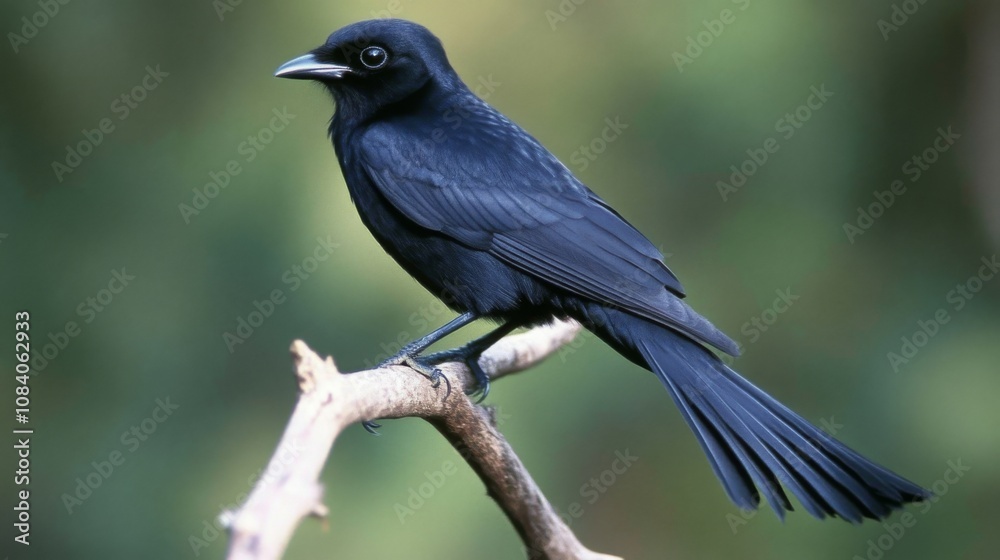 Obraz premium Black Bird Perched on Branch: Stunning Wildlife Photography