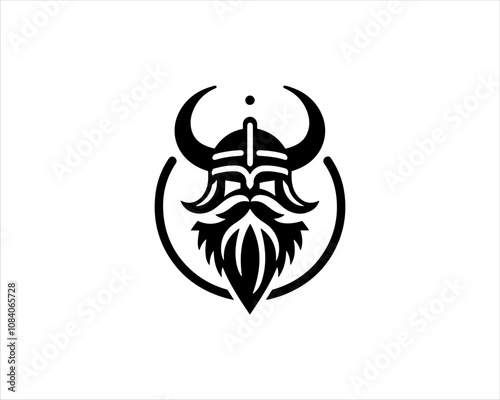 Viking Head Logo Design Icon Symbol Vector Template. Silhouette Nordic warrior symbol.