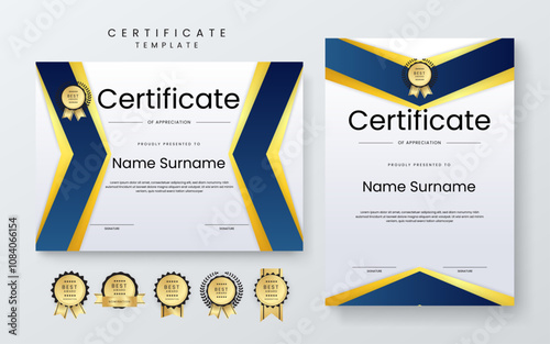 Modern Certificate Template With Decorative Elements. Perfect for Recognition, Achievement Awards, and Corporate Presentations