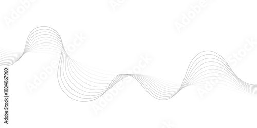 Gray wave curve lines abstract background with flowing particles. Digital energy waves technology concept. Modern backdrop design for business, presentation, banner.