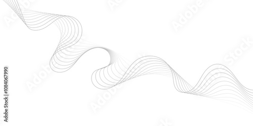 Gray wave curve lines abstract background with flowing particles. Digital energy waves technology concept. Modern backdrop design for business, presentation, banner.