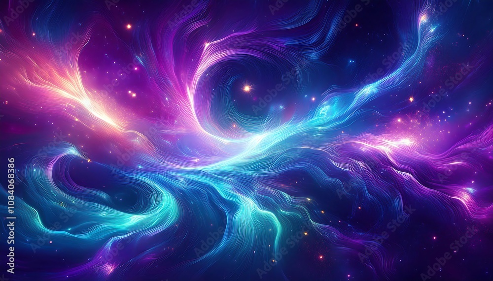 Obraz premium A colorful nebula of light creates an abstract starry space scene with deep purple and teal_1(27)