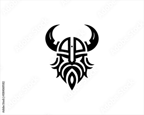 Viking Head Logo Design Icon Symbol Vector Template. Silhouette Nordic warrior symbol.