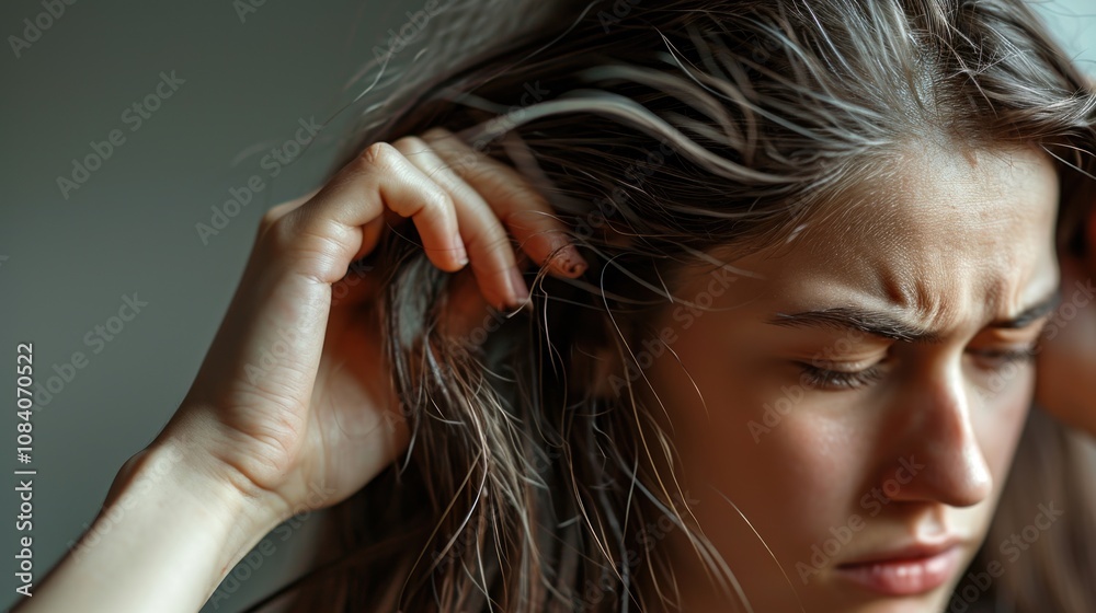 custom made wallpaper toronto digitalwoman very sad and upset looking at damaged hair, hair loss, hair thinning problem, vitamin deficiency, baldness, postpartum, biotin, zinc, menstrual or endocrine disorders, hormonal imbalance