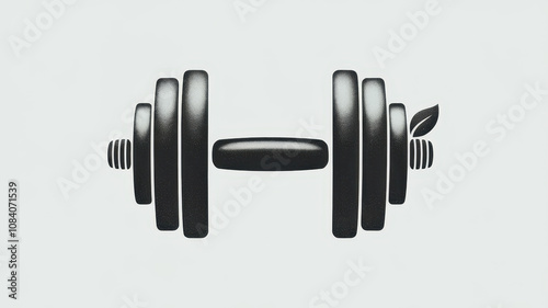 A black barbell illustration featuring a green leaf, symbolizing fitness and sustainability. photo