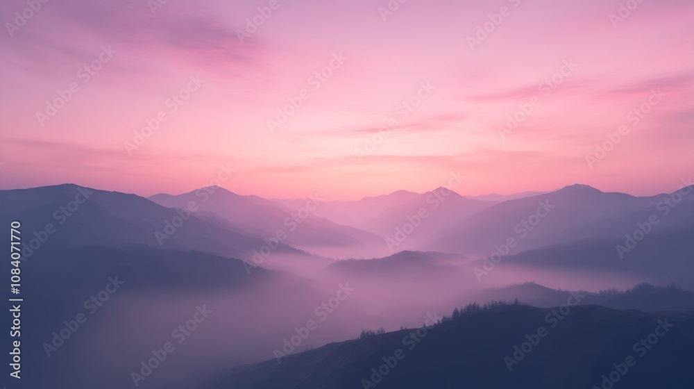 Obraz premium Misty Mountain Range at Sunrise - Scenic Landscape Photography