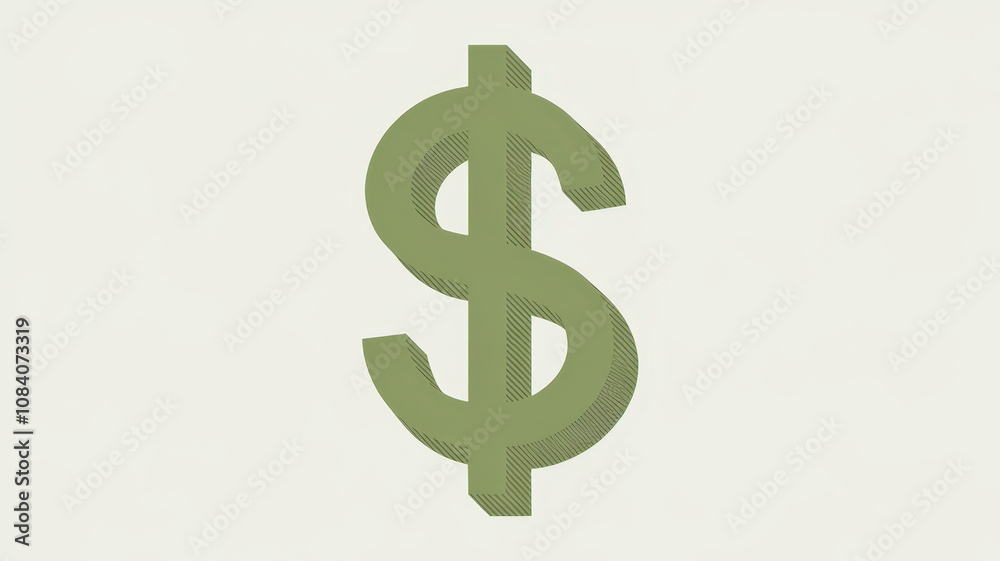 Obraz premium A stylized dollar sign in a soft green hue, symbolizing finance and economy, set against a light background, evoking a sense of prosperity.