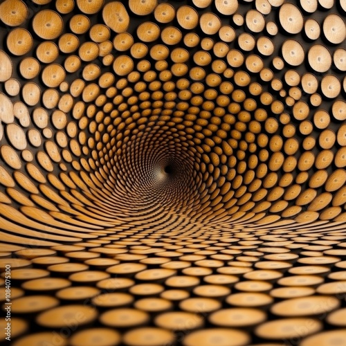 Abstract Wooden Tunnel Pattern Spiral Shape Circular Design Interior Design Background Texture