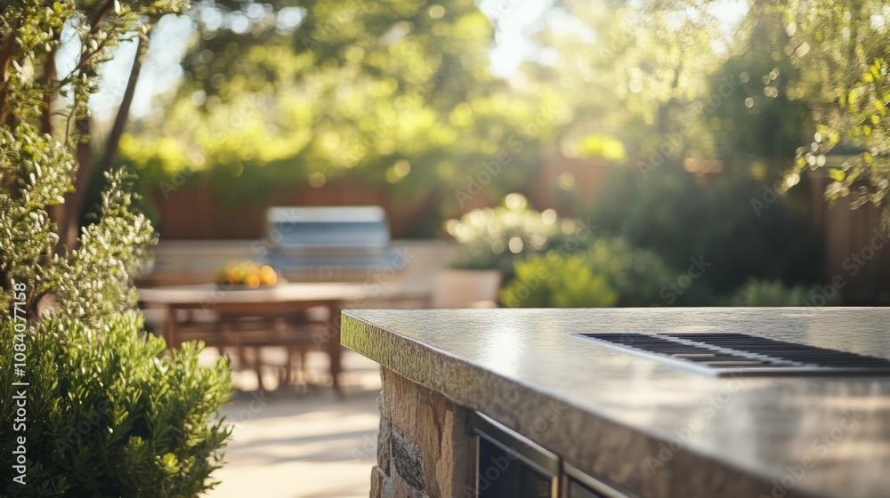 Fototapeta premium Outdoor Kitchen with Stone Countertop and Grill