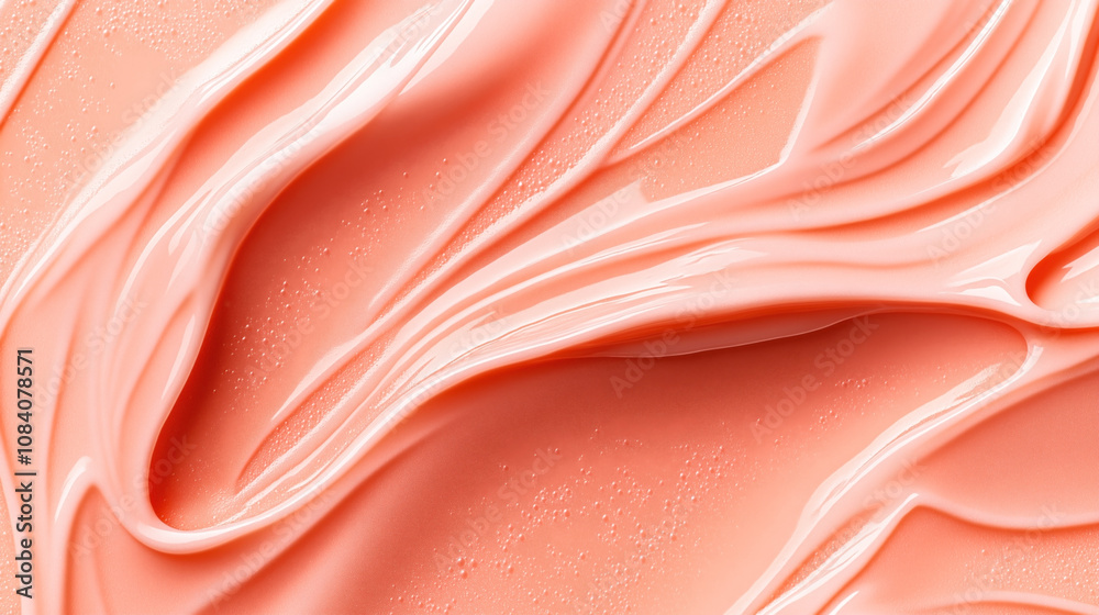 Fototapeta premium Close-up of a smooth peach-colored cream texture with glossy finish and flowing patterns.