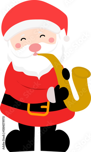 Canvas Print Santa claus cartoon, Cute santa claus playing saxophone cartoon vector icon illu