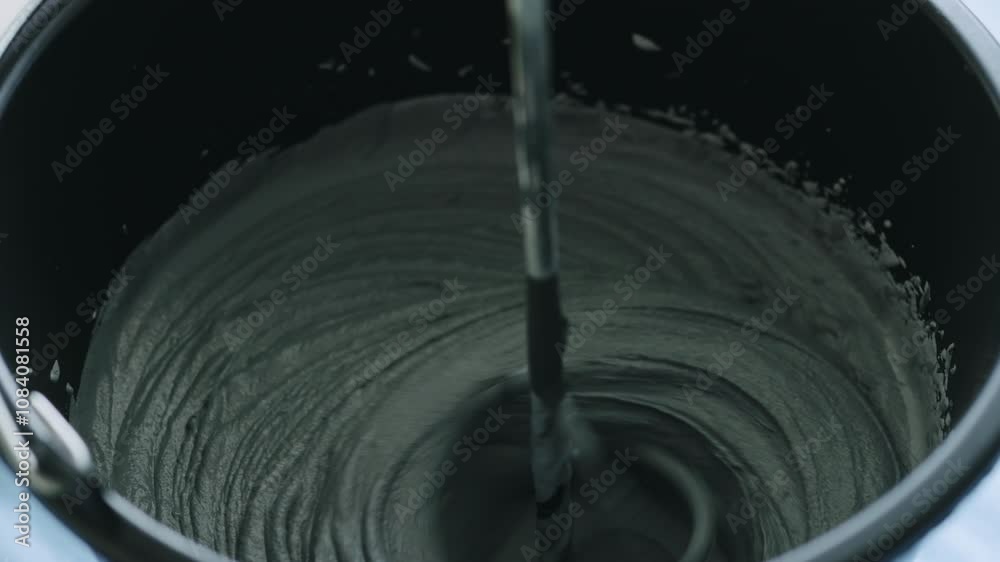 Slow motion closeup mixing dark gray micro concrete plaster