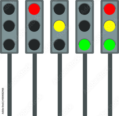 Traffic Light Set, Off, Red, Yellow, Green, and All On States