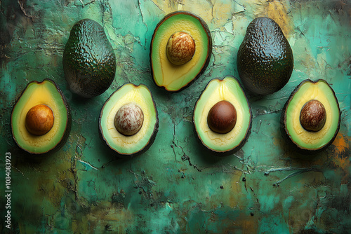 Fresh Avocados Displayed on Textured Background
 photo