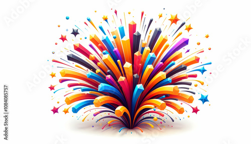 3D Fireworks burst with colorful sparks isolated on white background. concept as A dynamic vector of fireworks bursting with colorful sparks representing excitement and celebration in festive gatherin photo