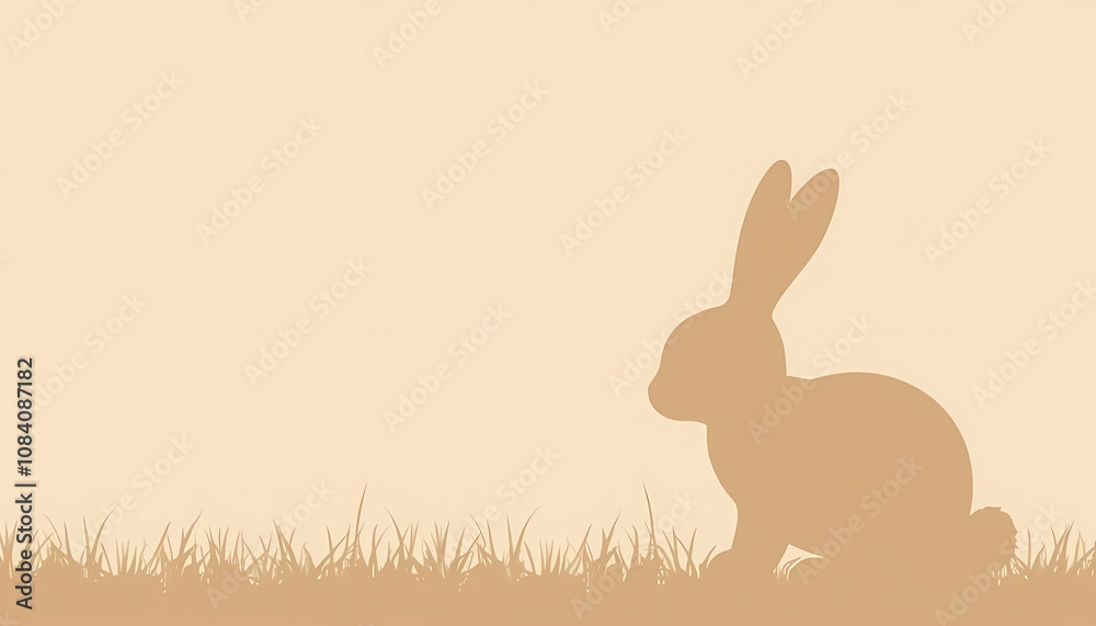 Obraz premium Silhouette of a bunny rabbit against a soft pastel background with grass at the bottom and copy space