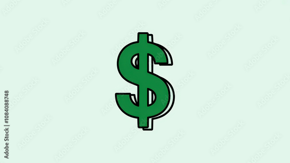 Obraz premium A vibrant green dollar sign icon against a light background, symbolizing finance, wealth, and economic growth.