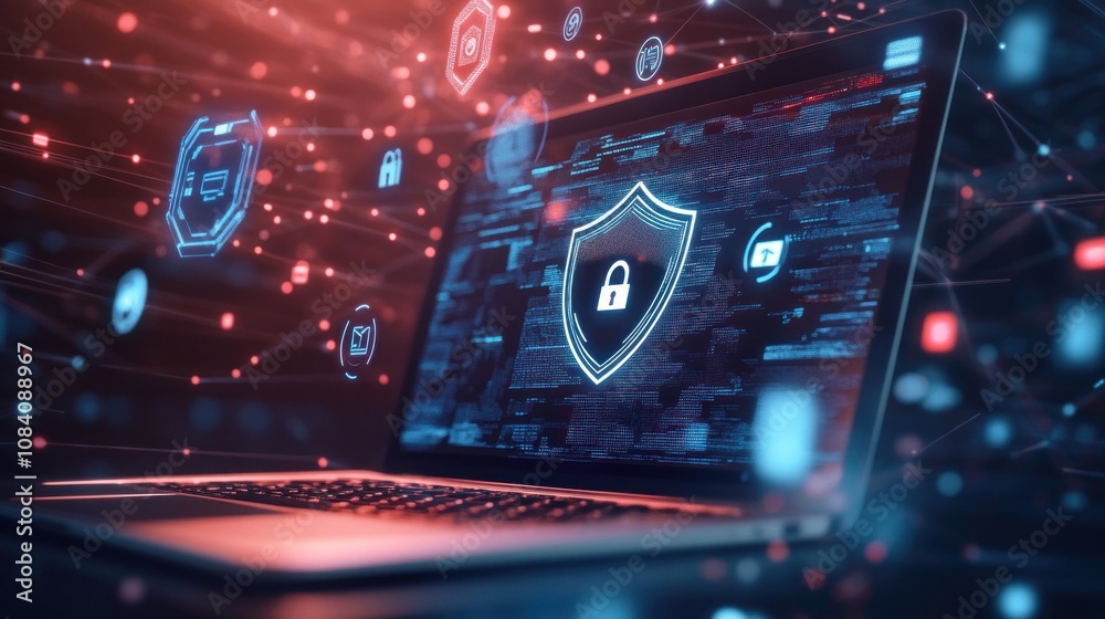Obraz premium Cybersecurity Protection with Shield and Lock