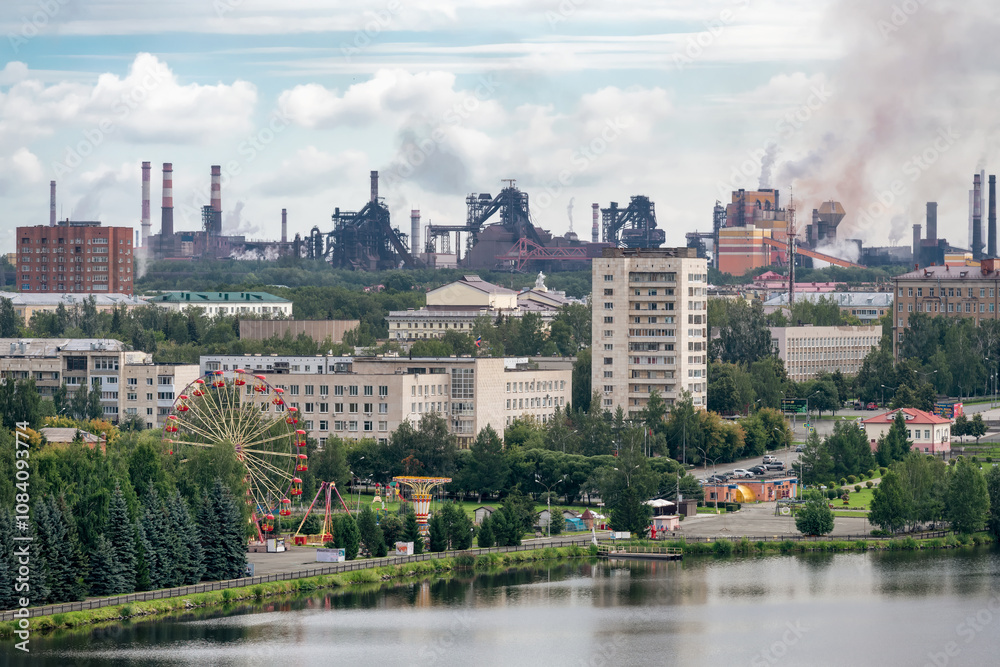 Naklejka premium Industrial landscape. View from the Bald (Fox) mountain. Nizhny Tagil. Sverdlovsk region