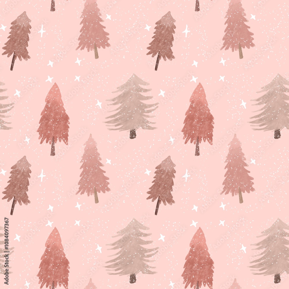 Obraz premium Watercolor pink christmas seamless glitters snow cute pattern
