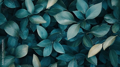 Lush teal green leaves close up.
