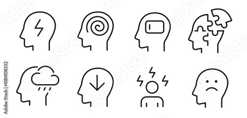 Stress line icon set. Depression symbol vector