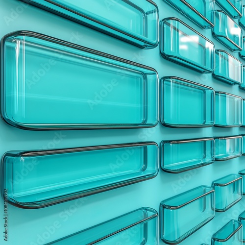 Abstract background of turquoise glass rectangles arranged in a grid pattern.