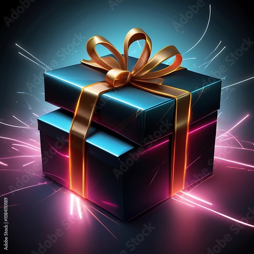 Abstract realistic Cyber Monday celebration bright effect background, cyber Monday neon text over gift on black background Cyber Monday cyber