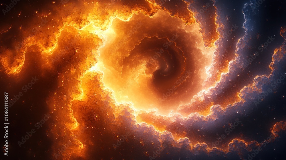 Fototapeta premium Fiery spiral nebula in space, swirling energy.