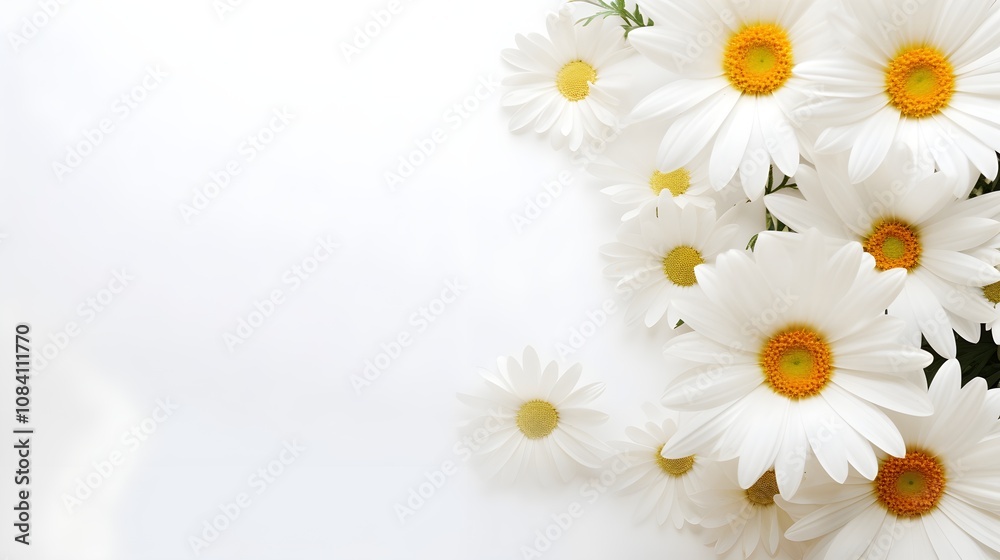 Fototapeta premium Bouquet of white daisies on a white background with copy UHD Wallpaper