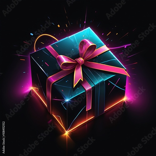 Abstract realistic Cyber Monday celebration bright effect background, cyber Monday neon text over gift on black background Cyber Monday cyber