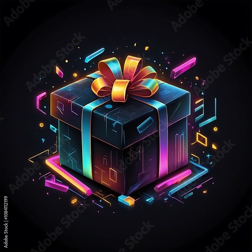 Abstract realistic Cyber Monday celebration bright effect background, cyber Monday neon text over gift on black background Cyber Monday cyber