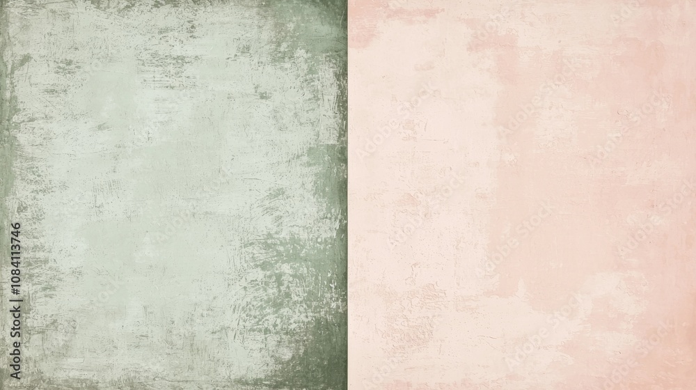 Fototapeta premium Soft pastel green and pink grunge background for versatile design projects, adding freshness and natural beauty to weddings, baby showers, birthdays, holidays, and celebrations